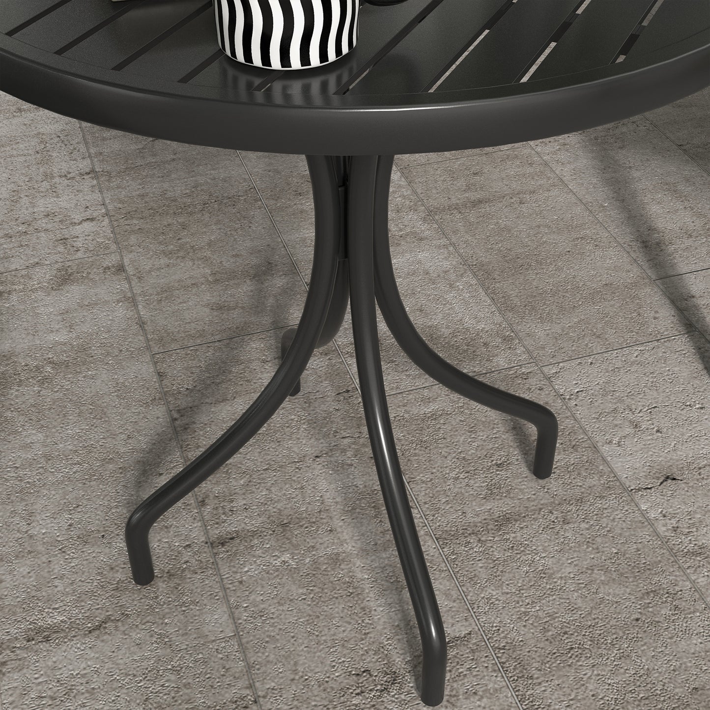 Round Garden Table Outdoor Side Table with Steel Frame Black