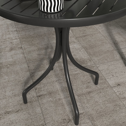 Round Garden Table Outdoor Side Table with Steel Frame Black