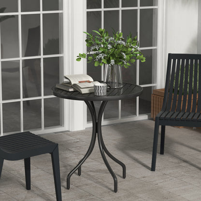 Round Garden Table Outdoor Side Table with Steel Frame Black