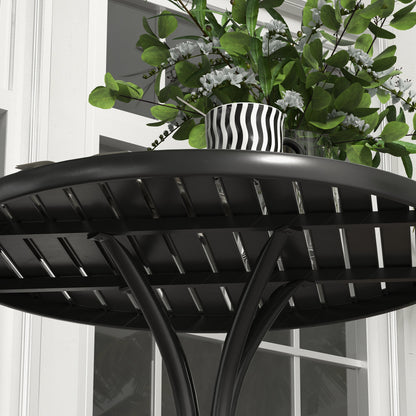 Round Garden Table Outdoor Side Table with Steel Frame Black