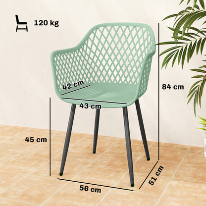 Garden Chairs Set of 4, Garden Dining Chairs with Armrests, Green