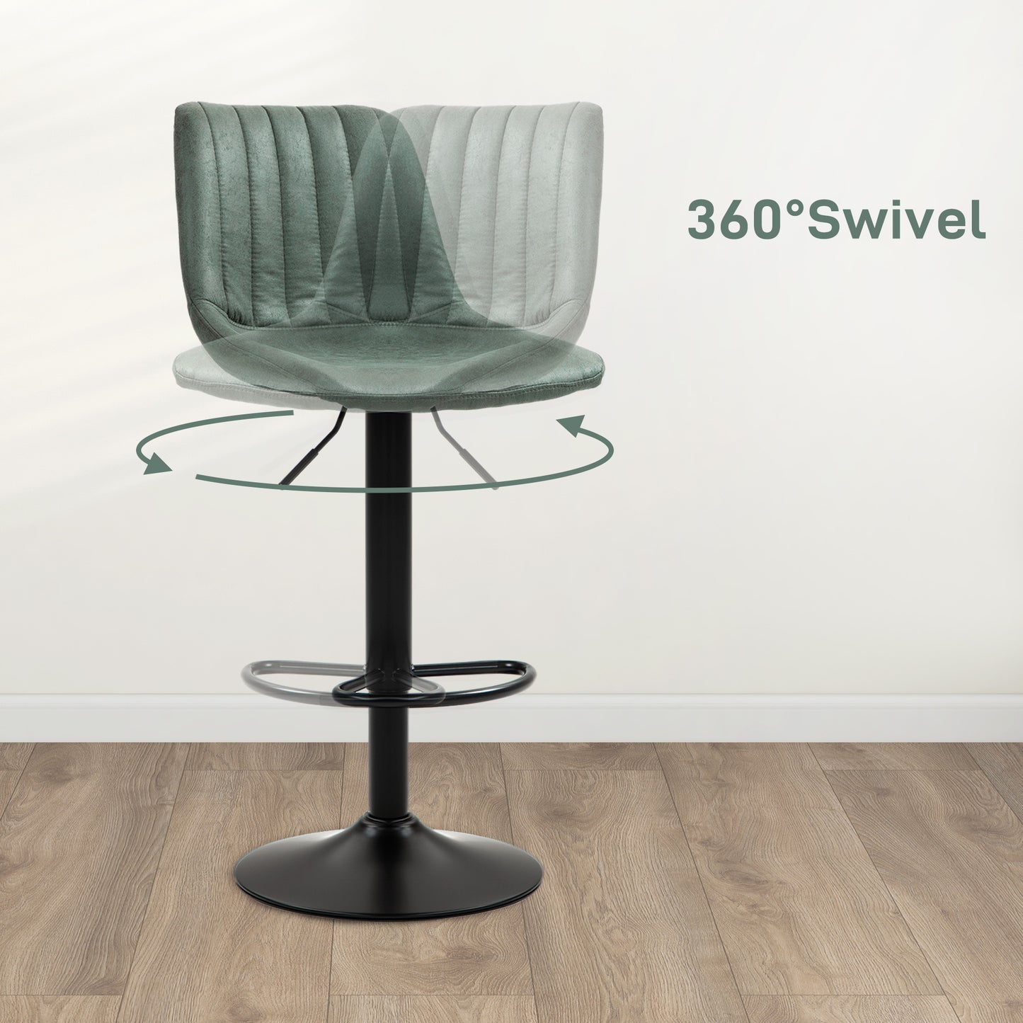 Set Of 2 Microfibre Retro Tub Bar Stools Metal Frame Footrest Seat Green