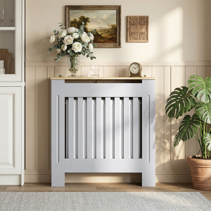 Radiator Cover Wooden Cabinet Vertical Slatted Vent MDF Grey Home