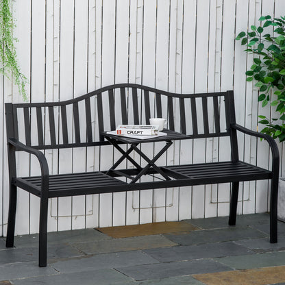 Outdoor Bench with Liftable Middle Table, Patio Loveseat, Black