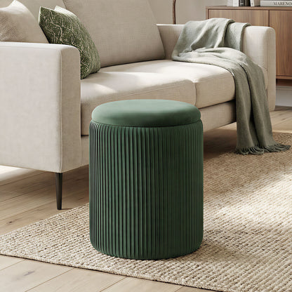 Round Storage Ottoman with Removable Top, Dark Green