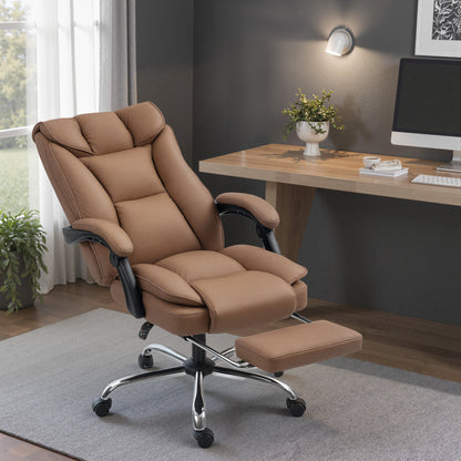 Pet-Friendly Leather Recliner Computer Chair with Footrest, Brown