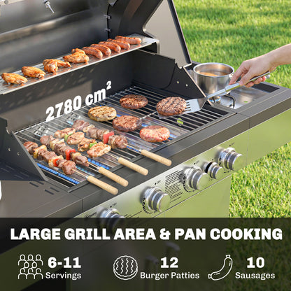 4+1 Burner Gas BBQ Grill, Portable Gas Barbecue Grill