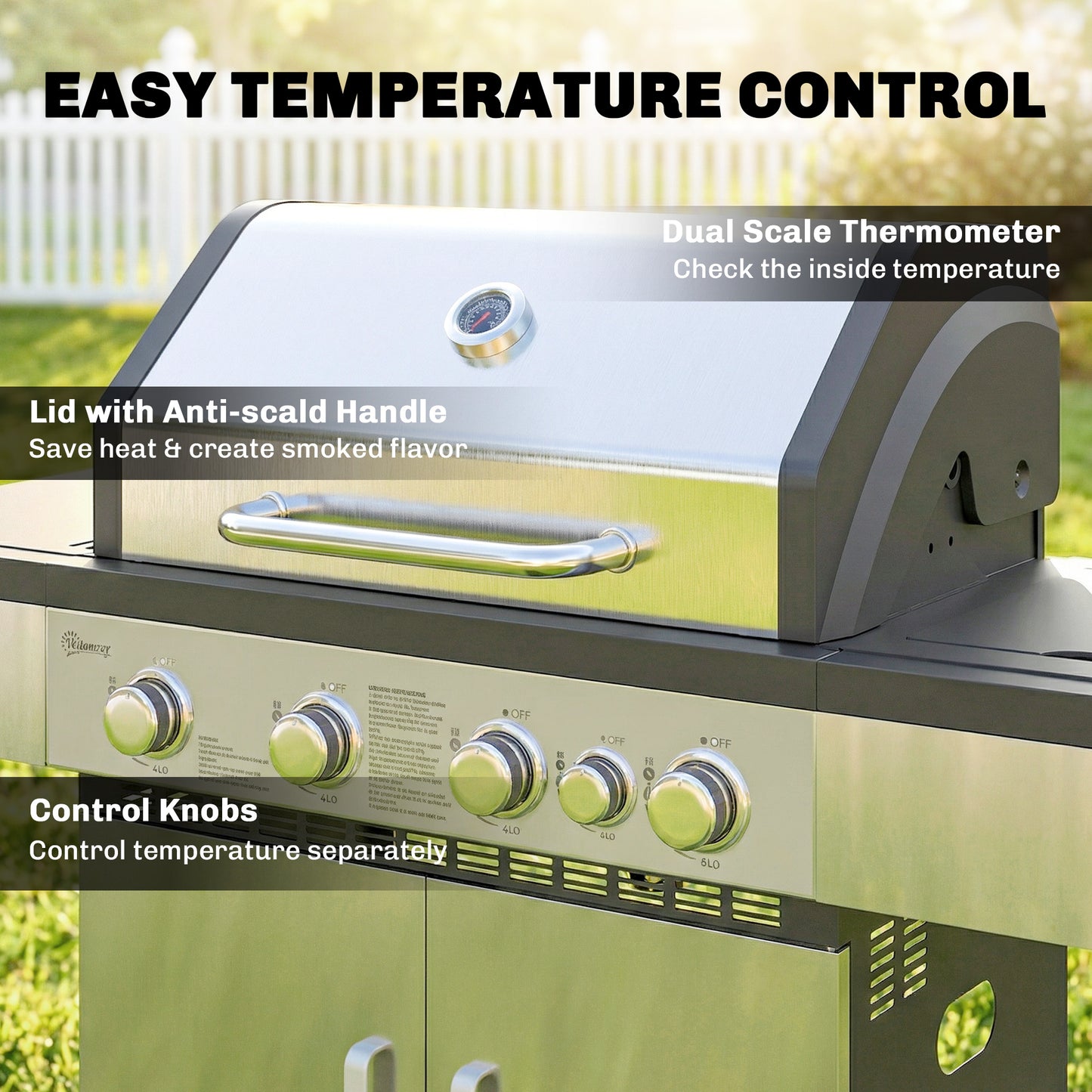 4+1 Burner Gas BBQ Grill, Portable Gas Barbecue Grill