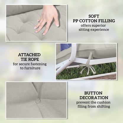 Garden Bench Cushion, Seat Pad with Ties, Light Grey