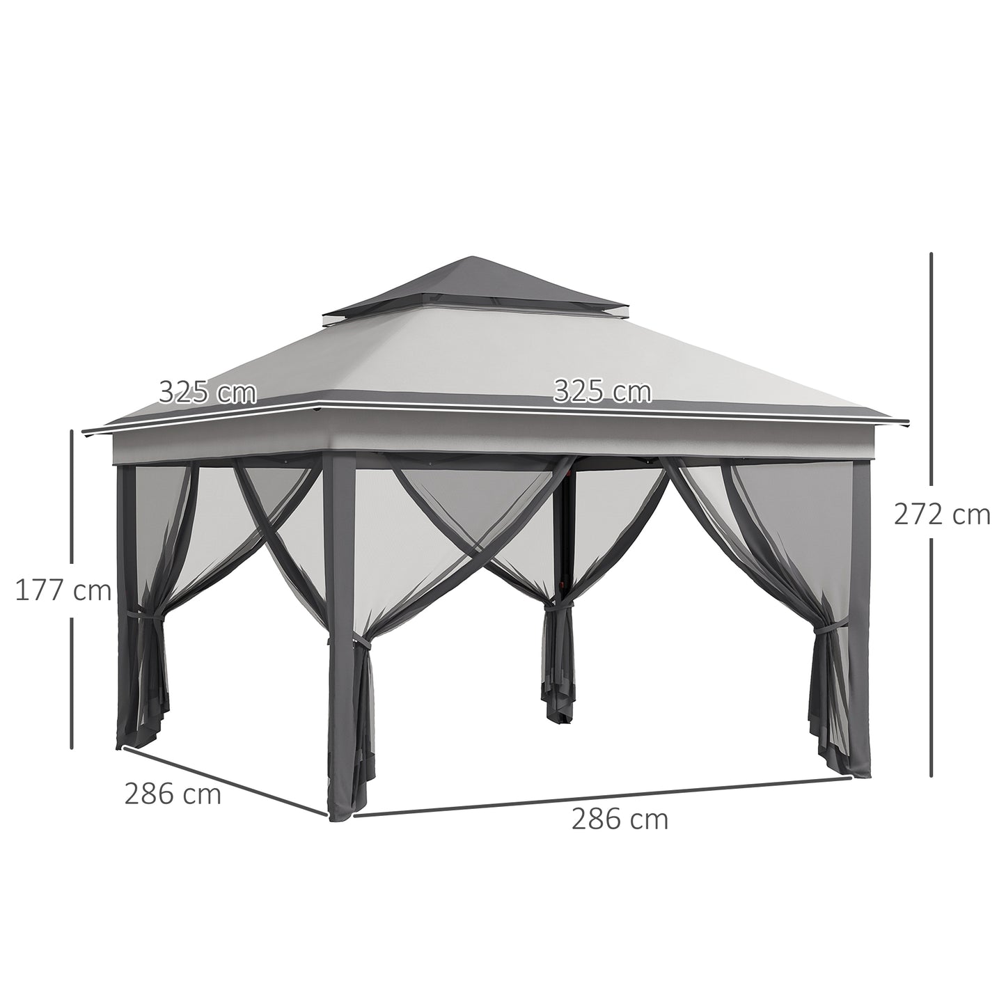 3 x 3(m) Pop Up Gazebo, Height Adjustable Instant Event Shelter with Netting and Carrying Bag, Grey