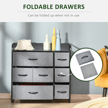 3-Tier Fabric Bedroom Dresser with 7 Foldable Drawers, Grey