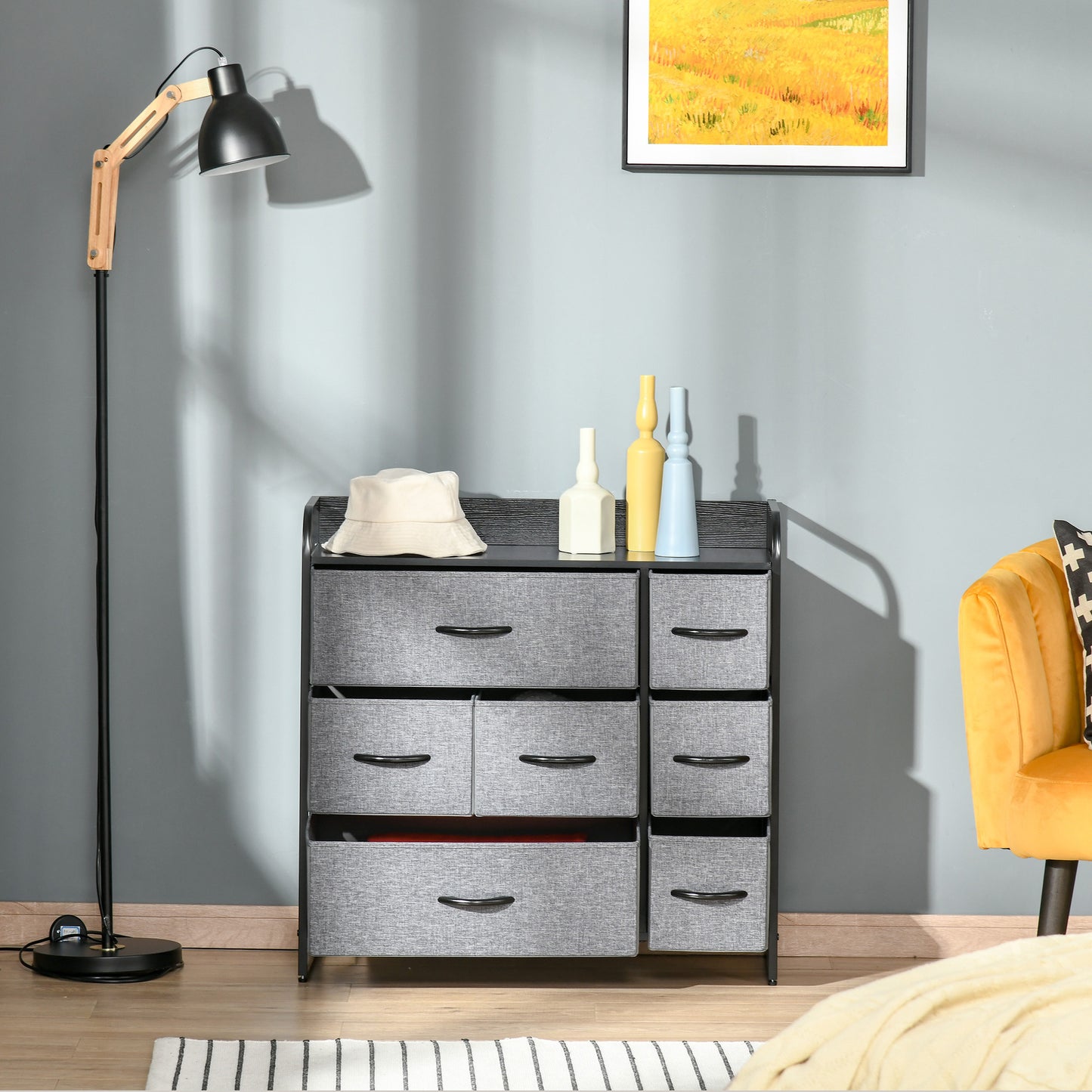 3-Tier Fabric Bedroom Dresser with 7 Foldable Drawers, Grey