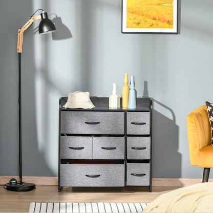 3-Tier Fabric Bedroom Dresser with 7 Foldable Drawers, Grey