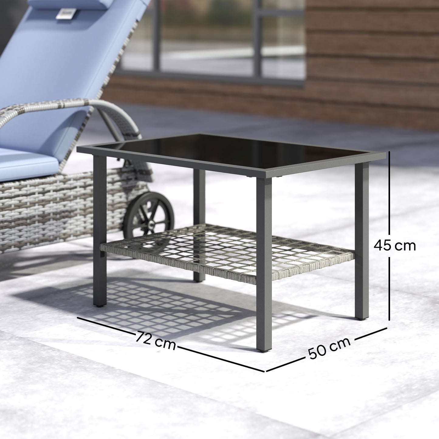 Outdoor Rattan Coffee Table, Rectangular Tea Side Table, Mixed-grey