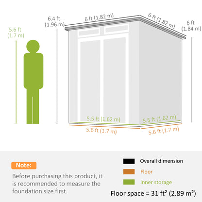 6 x 6 ft Plastic Garden Shed with Floor, Lockable Doors, Dark Grey