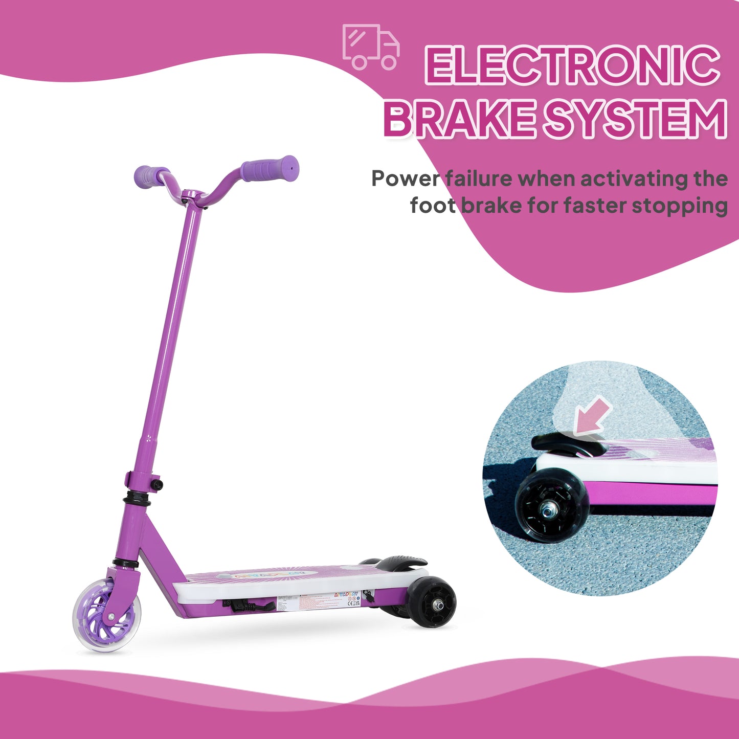 Electric Scooter for Kids 4-7, with Auxiliary Rear Wheels, Purple