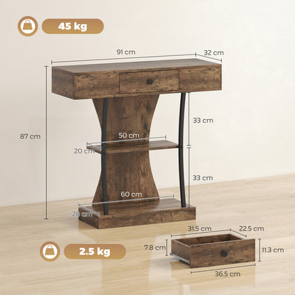 Console Table Hallway Table with Storage Shelves, Rustic Brown