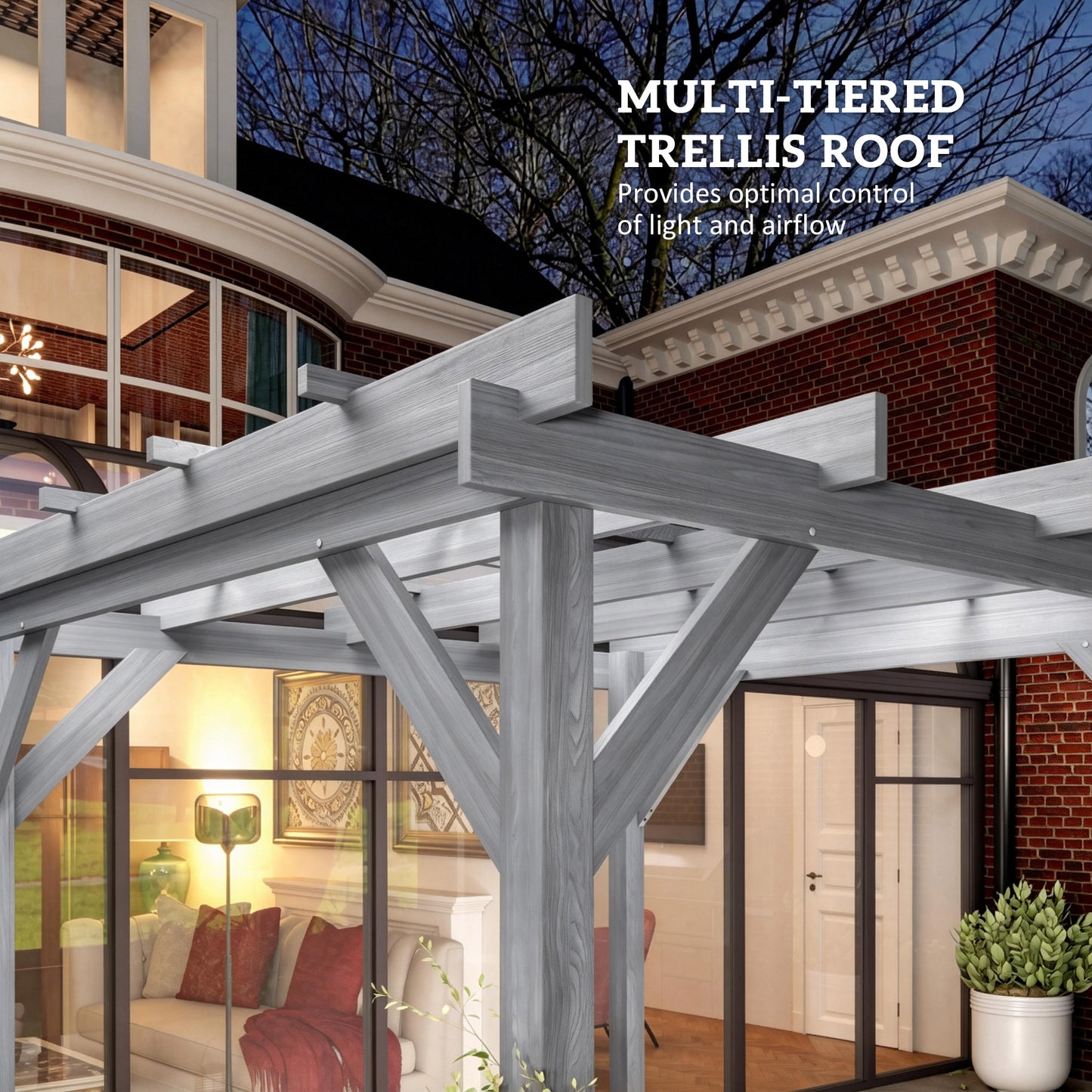 3 x 3 m Wooden Pergola Kit, Garden Gazebo Shelter, Grey