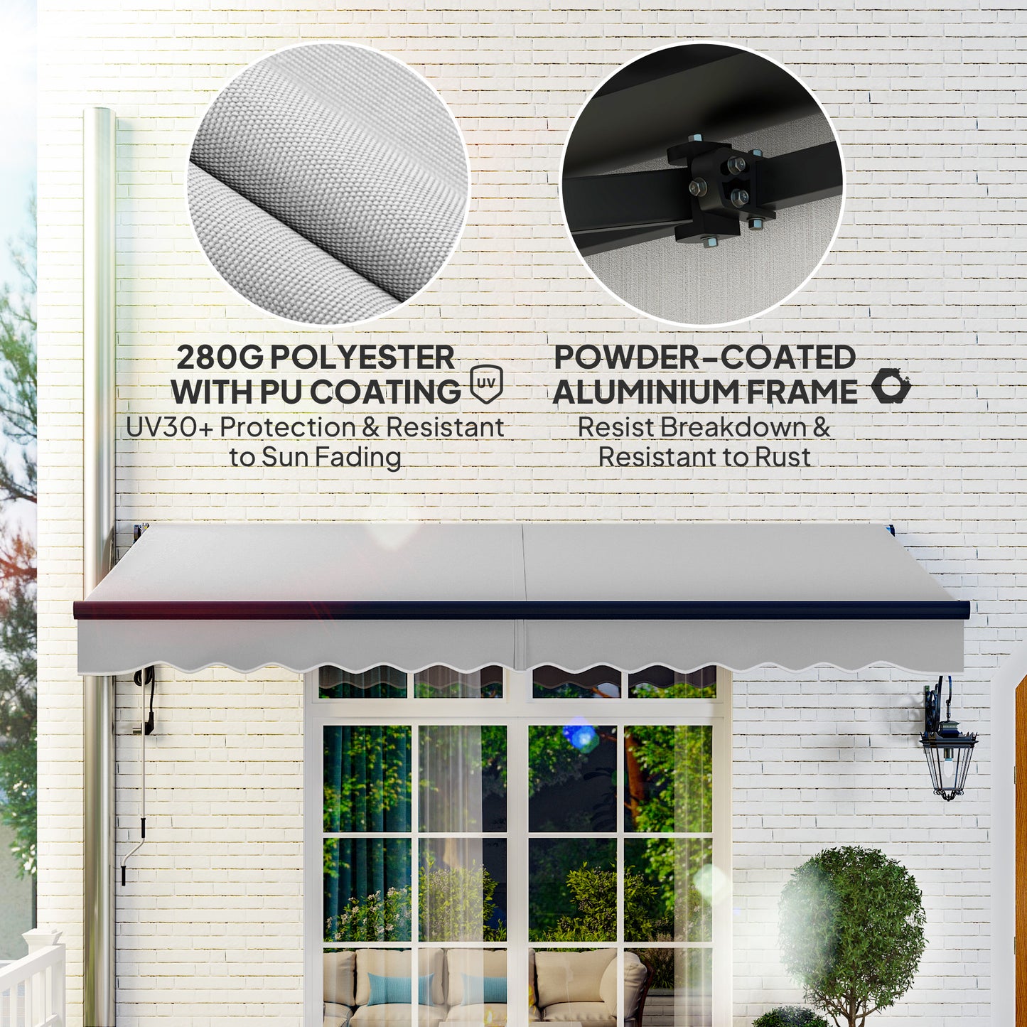3.5 x 3(m) Electric Retractable Awning Aluminium Frame Light Grey