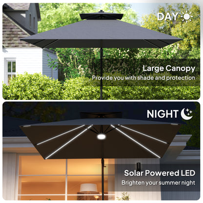 2.5m Cantilever Parasol, Garden Parasol with Lights, Dark Grey