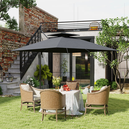 2.5m Cantilever Parasol, Garden Parasol with Lights, Dark Grey