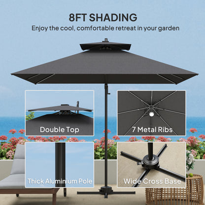 2.5m Cantilever Parasol, Garden Parasol with Lights, Dark Grey
