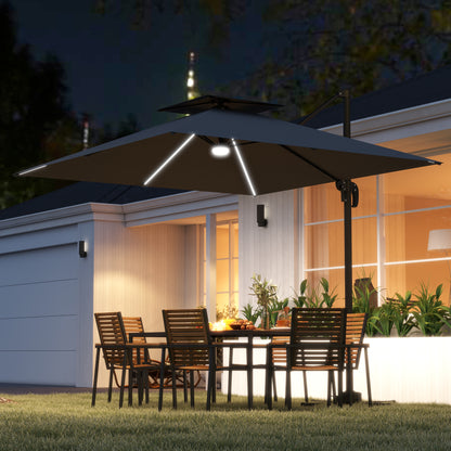 2.5m Cantilever Parasol, Garden Parasol with Lights, Dark Grey