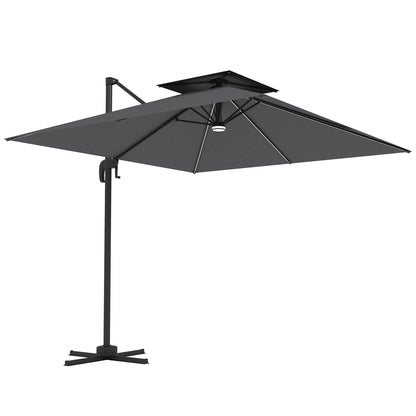 2.5m Cantilever Parasol, Garden Parasol with Lights, Dark Grey