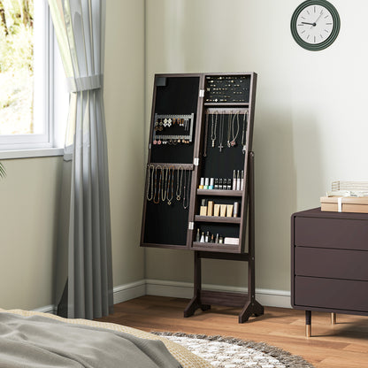 Freestanding LED Mirrored Jewelry Cabinet Dark Brown