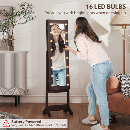 Freestanding LED Mirrored Jewelry Cabinet Dark Brown