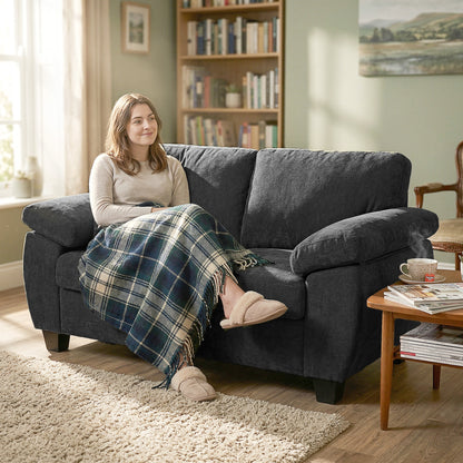 2 Seater Sofa, Chenille Small Sofa with Spring Cushions, Dark Grey