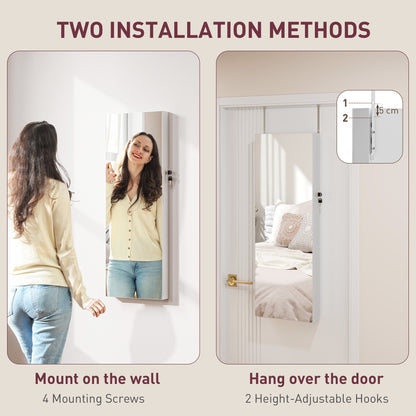 Door Hanging or Wall Mounted Jewellery Cabinet w/ Mirror Pink Lining