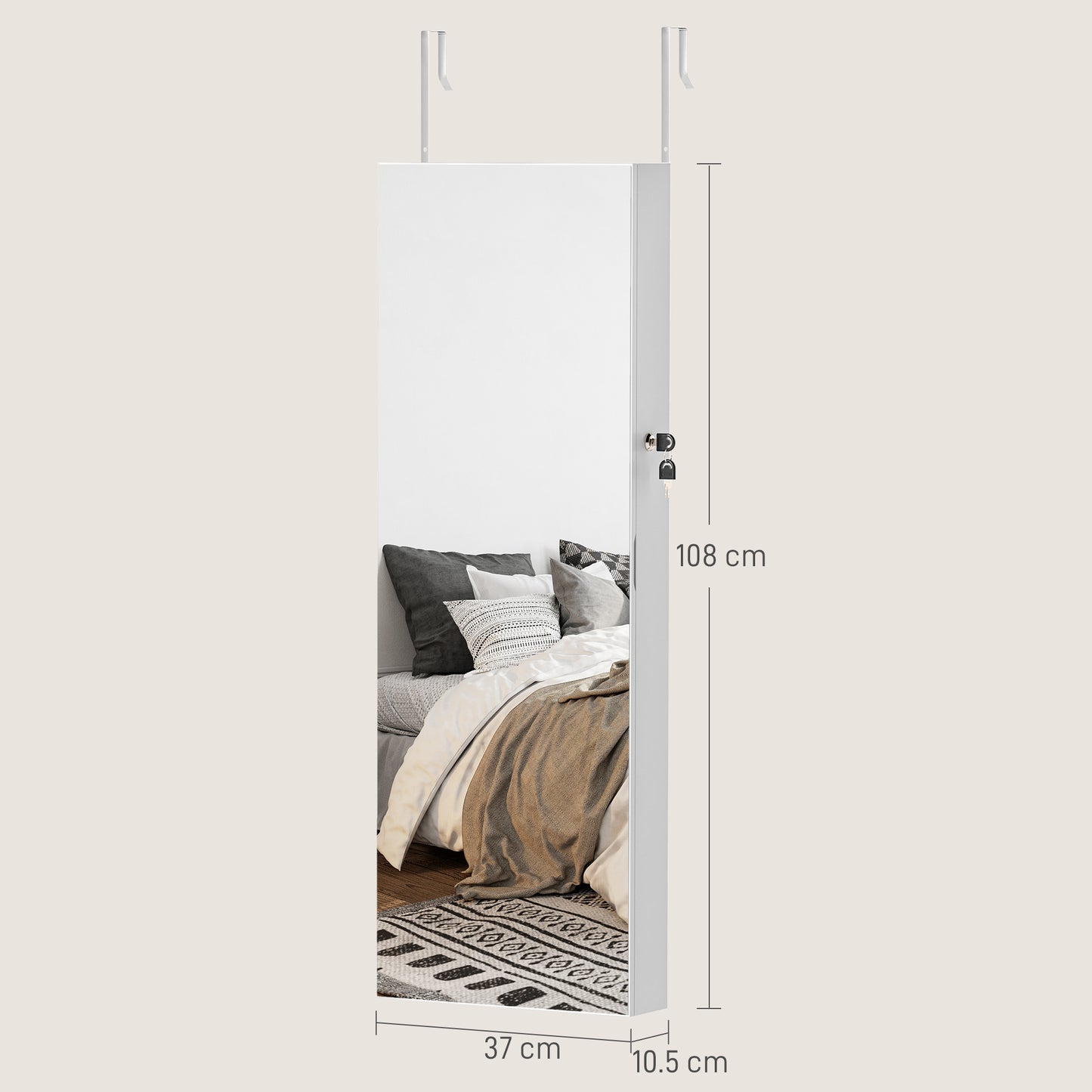 Door Hanging or Wall Mounted Jewellery Cabinet w/ Mirror Pink Lining