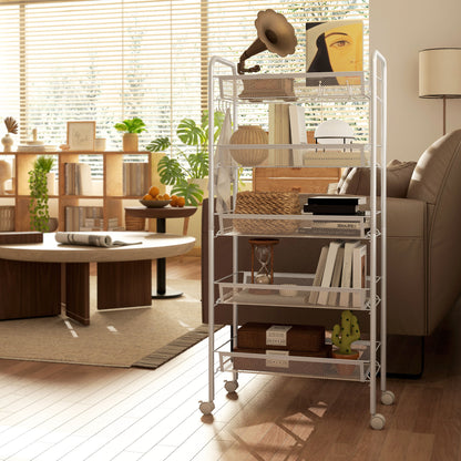 5 Tier Utility Rolling Cart with Removable Mesh Baskets, White