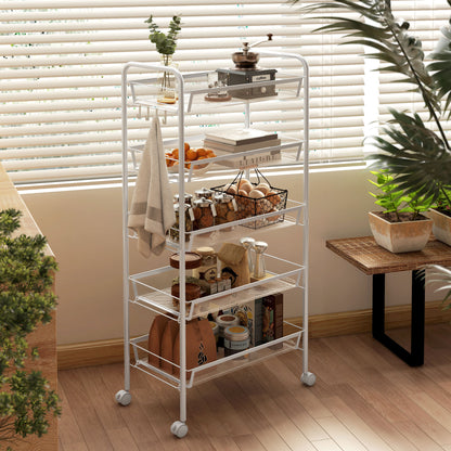 5 Tier Utility Rolling Cart with Removable Mesh Baskets, White