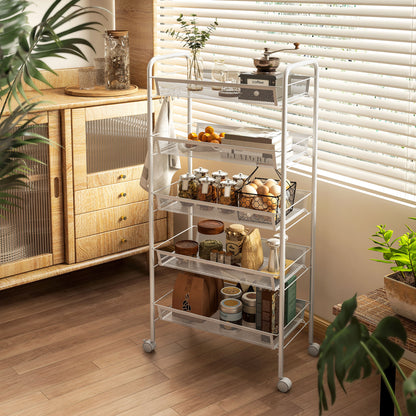 5 Tier Utility Rolling Cart with Removable Mesh Baskets, White