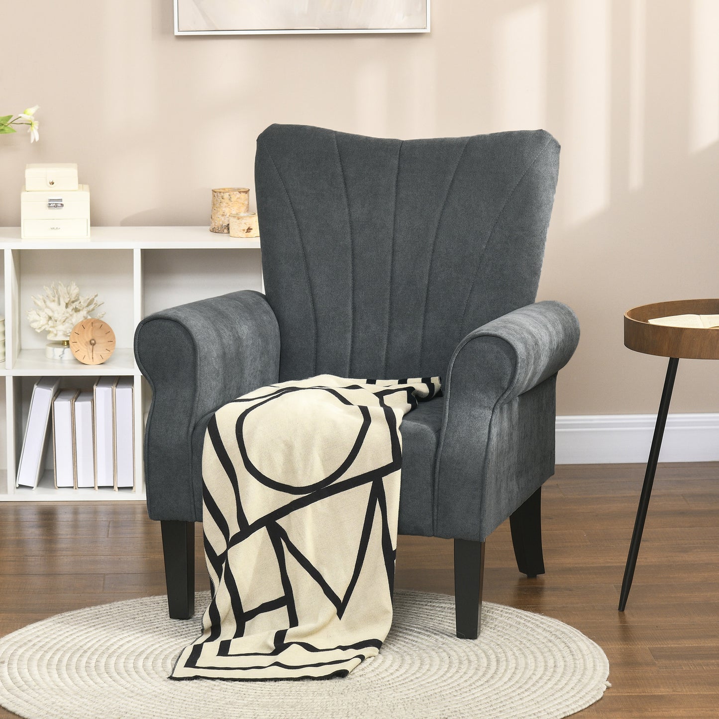 Armchair, Upholstered Modern Accent Chair with Wood Legs, Grey