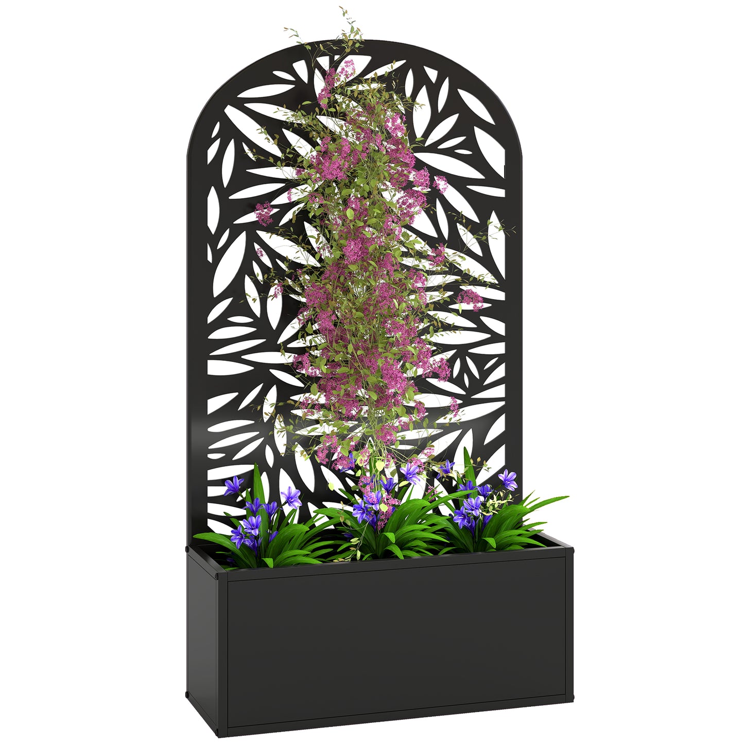 Metal Raised Garden Bed with Trellis, Outdoor Elevated Planter Box