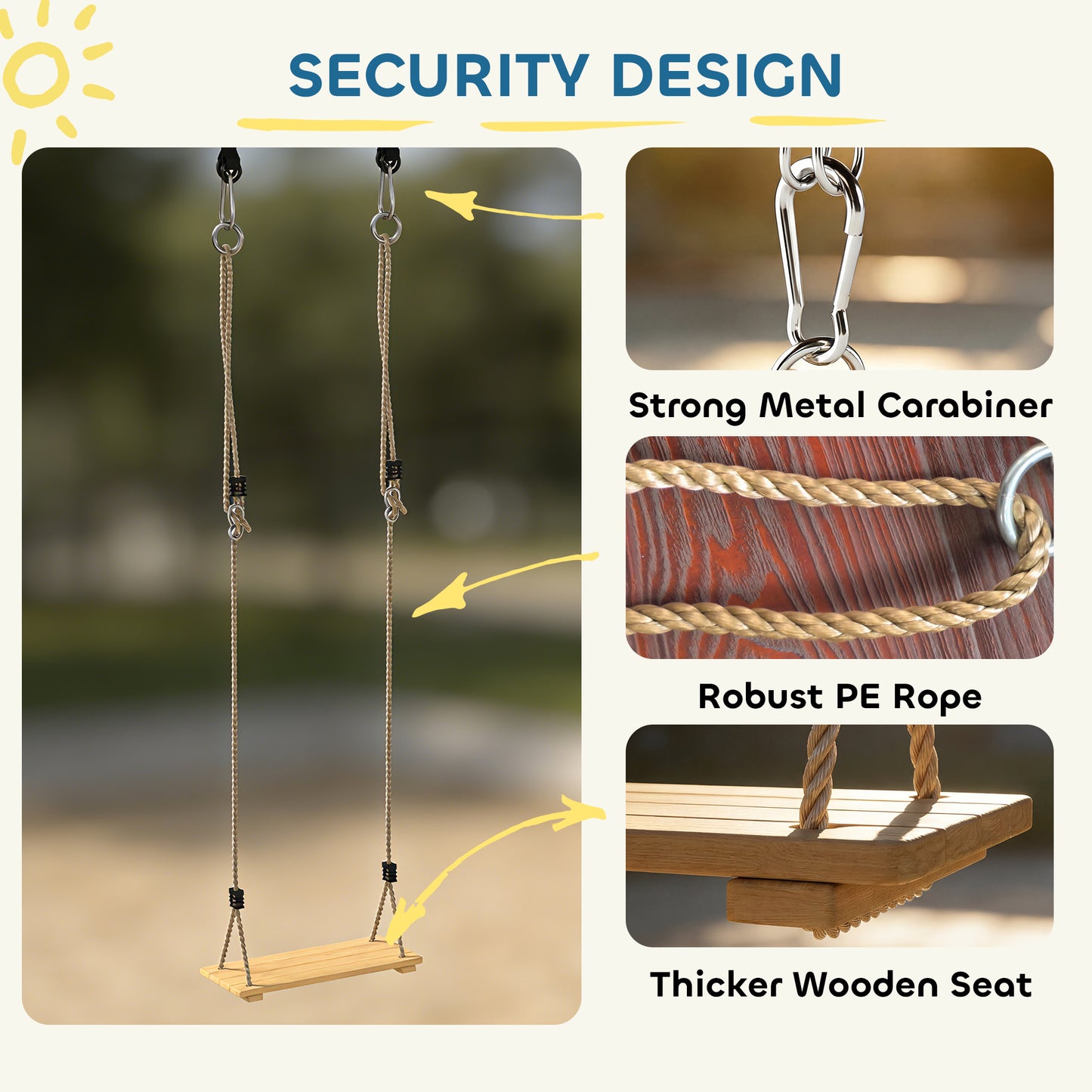 Swing Seat with Adjustable Wooden Seat for Kids