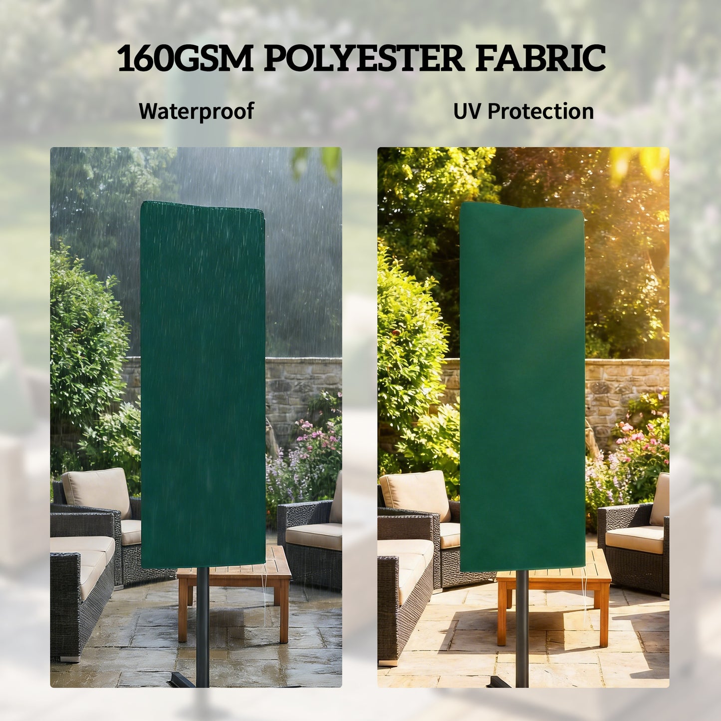 Garden Parasol Cover for 2-4m Umbrella Protector, Dark Green