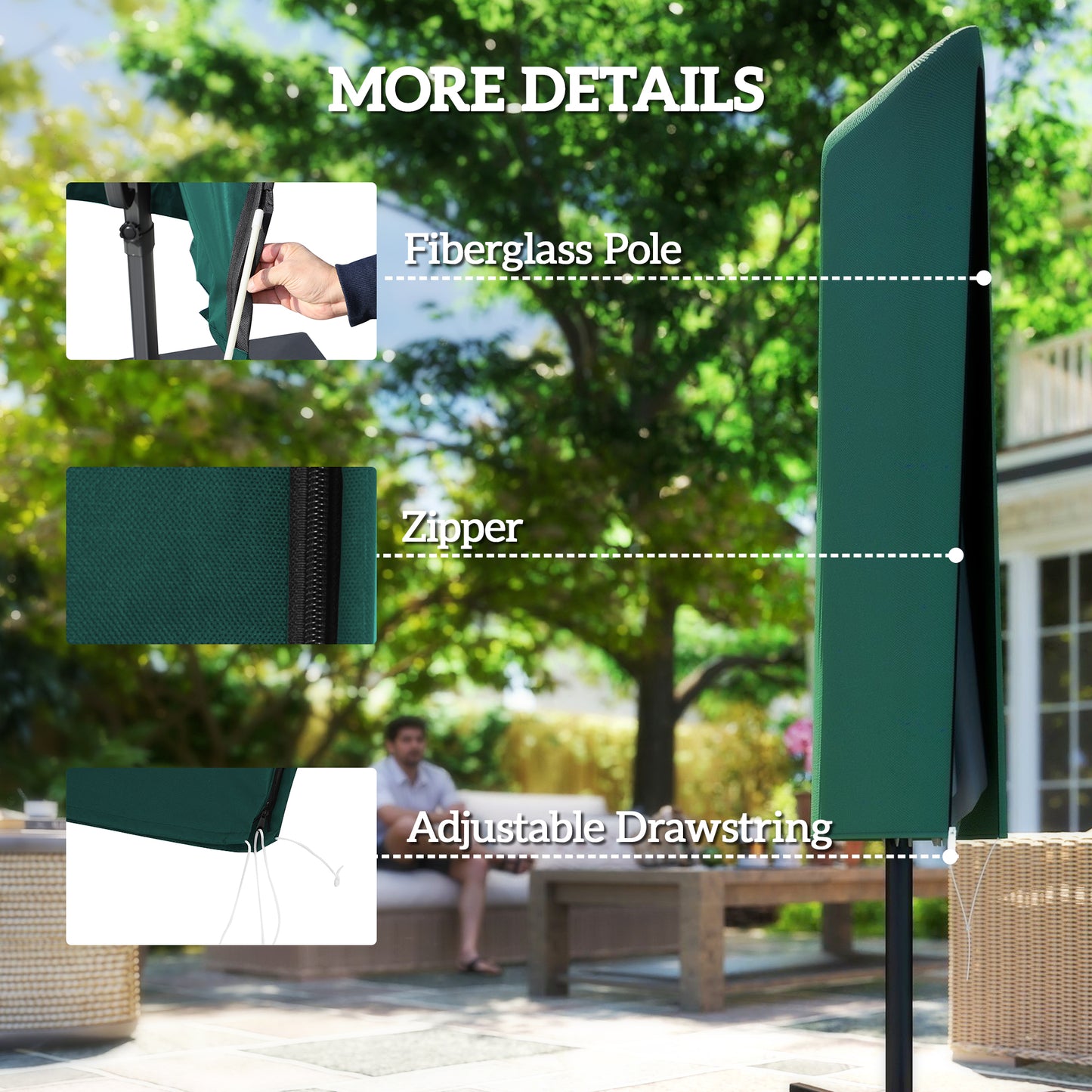 Garden Parasol Cover for 2-4m Umbrella Protector, Dark Green
