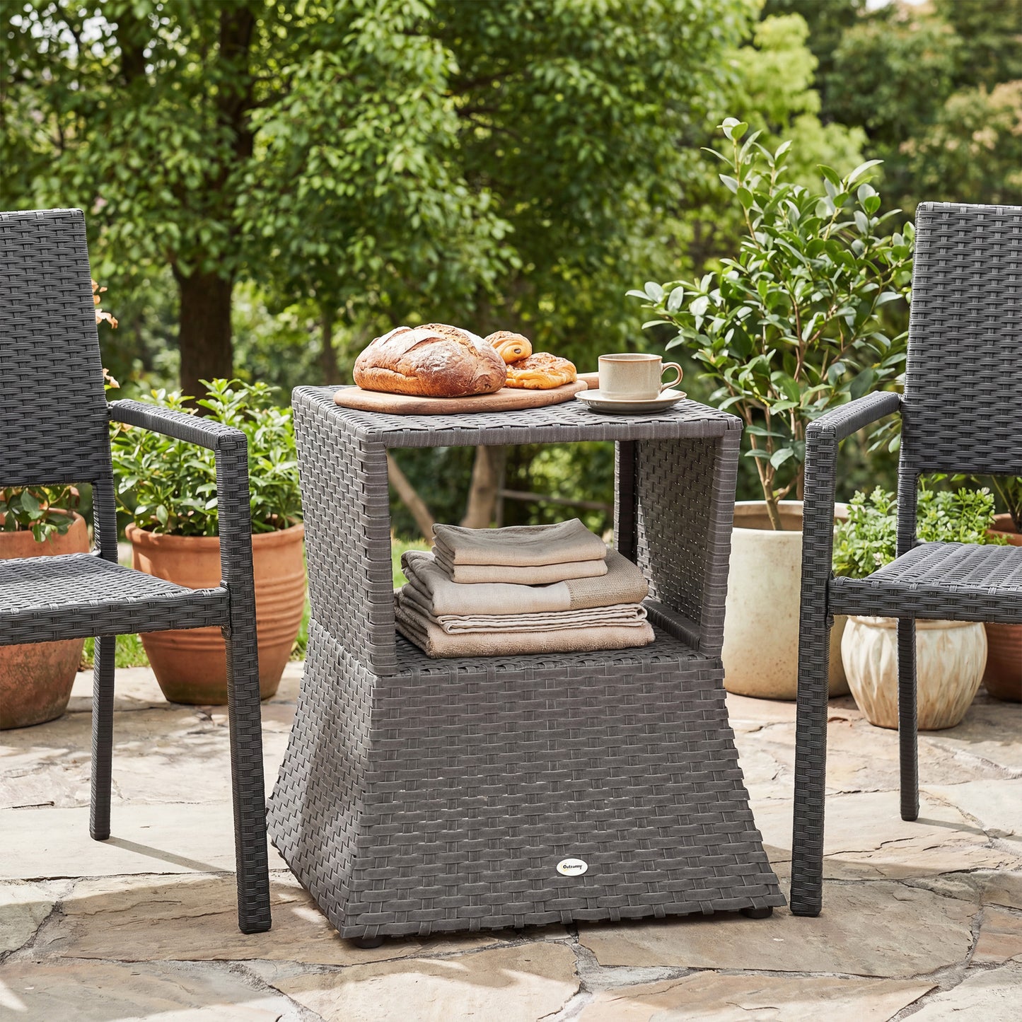 Rattan Wicker Tea Coffee Table w/ Umbrella Hole Dark Grey