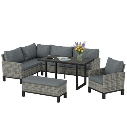Rattan Garden Furniture Sofa Set, Outdoor Dining Set for 9, Grey