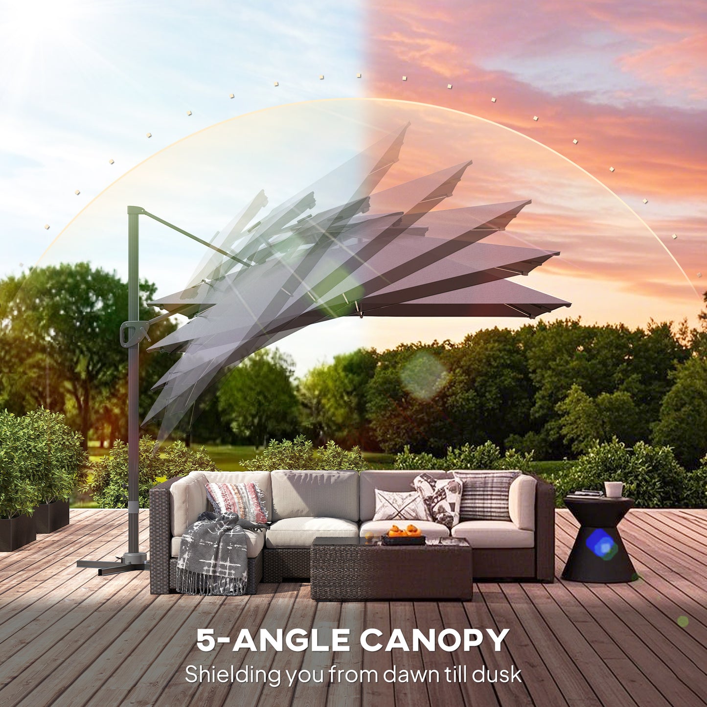 3.5m Aluminium Cantilever Parasol w/ LED Lights Crank Tilt UV50+ Grey