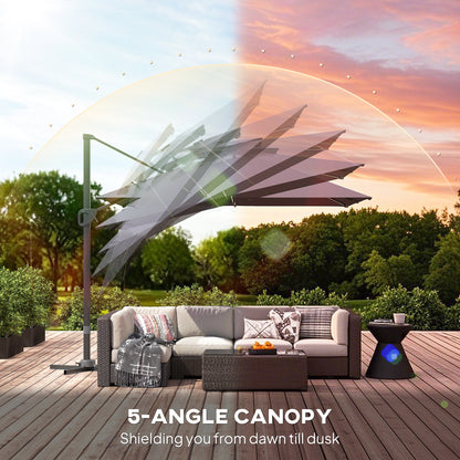 3.5m Aluminium Cantilever Parasol w/ LED Lights Crank Tilt UV50+ Grey