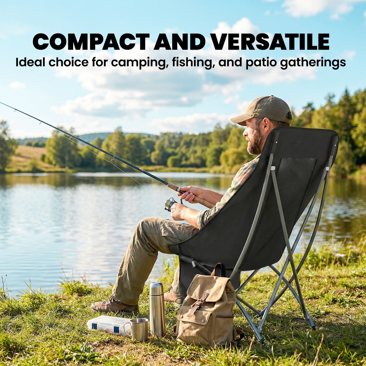 Camping Chair Portable with Side Pocket Black