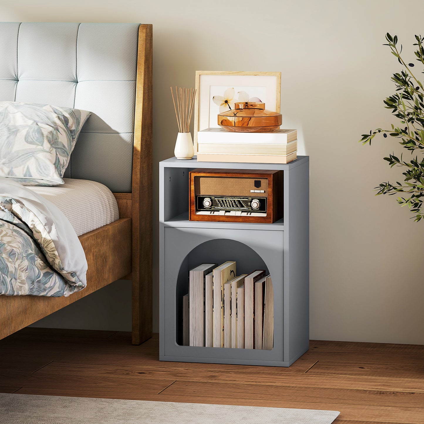 Bedside Table, Modern Bedside Cabinet for Bedroom, Grey