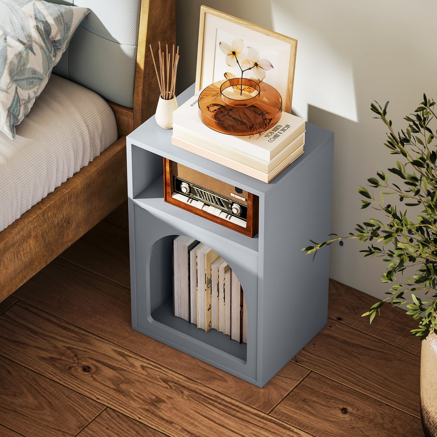 Bedside Table, Modern Bedside Cabinet for Bedroom, Grey