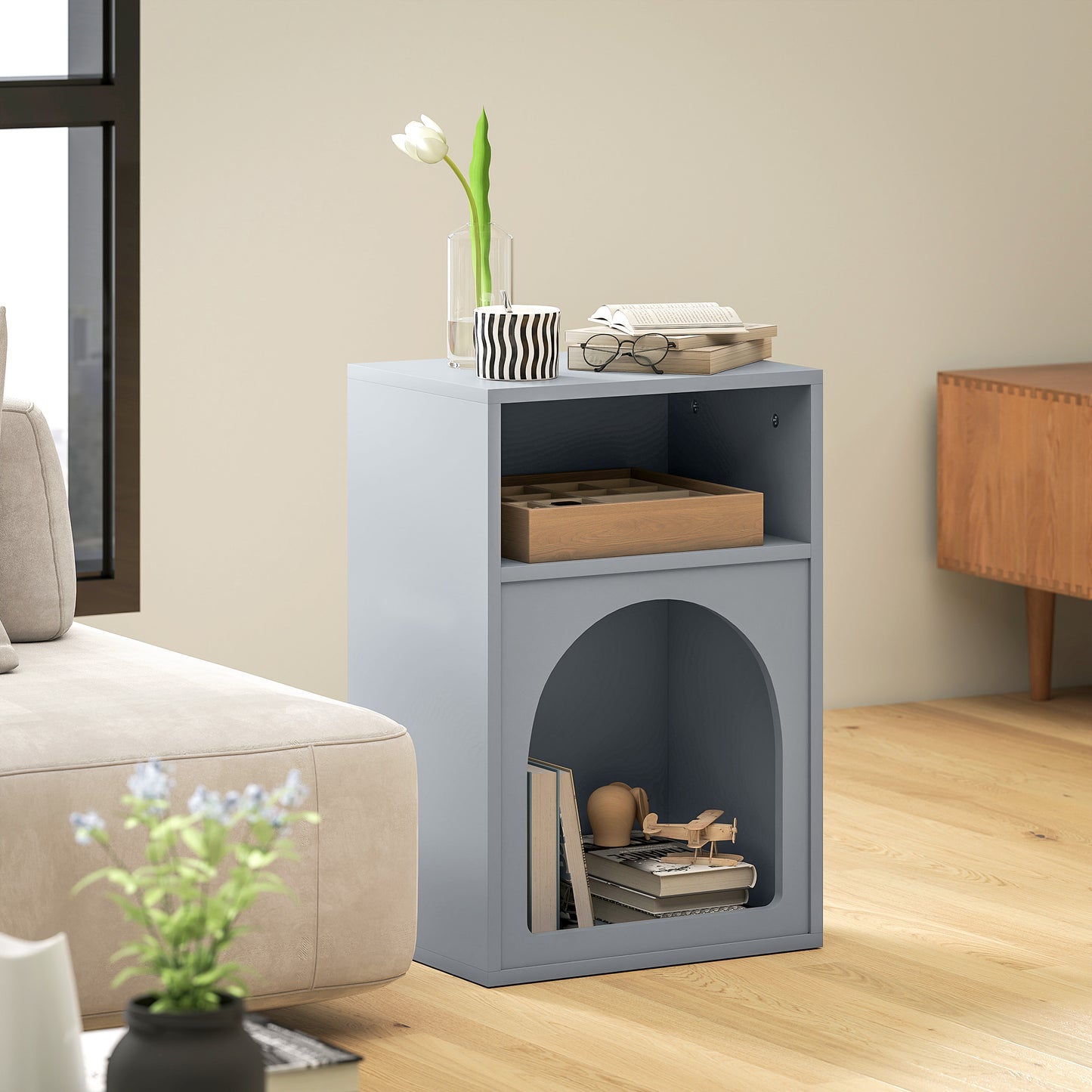 Bedside Table, Modern Bedside Cabinet for Bedroom, Grey