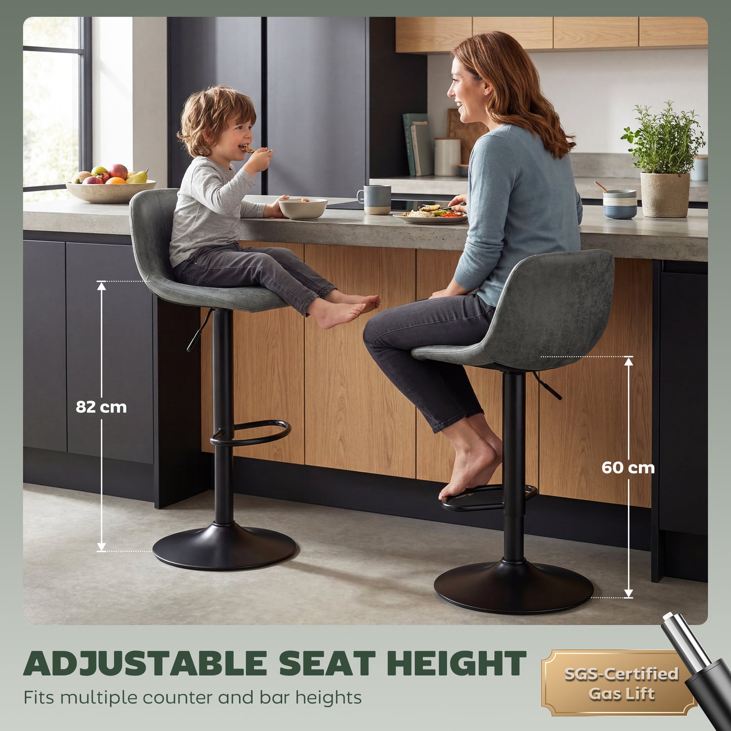 Bar Stools Set of 2, Modern Swivel Barstools for Dining Room, Green